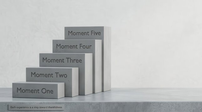 Five concrete blocks arranged in ascending order with moment text