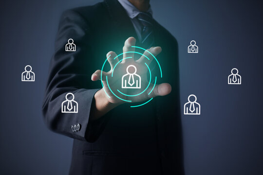 Businessman Showing Holographic Candidate Profiles