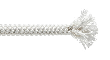 Thick white braided rope end with frayed fibers detail © Chanapat