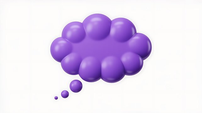 3D purple thought bubble PNG isolated on transparent background, cartoon speech cloud for communication and social media 