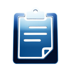 Obraz premium A blue glossy 3D icon of a clipboard with a document featuring lines of text, isolated on a white background, for business and, office concepts isolated on a transparent background