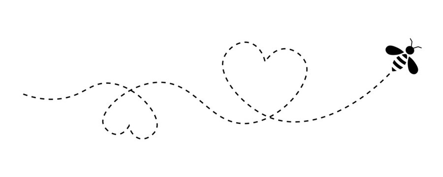 Bee with dashed heart flight path icon