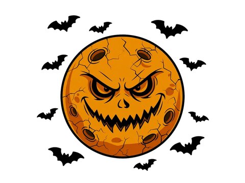 illustration Scary moon face with sharp angry eyes and jagged spooky smile perfect Halloween 