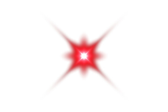 Sharply pointed red star flare effect isolated on white background with pointed light spike sharp flare glowing star red glow shining light
