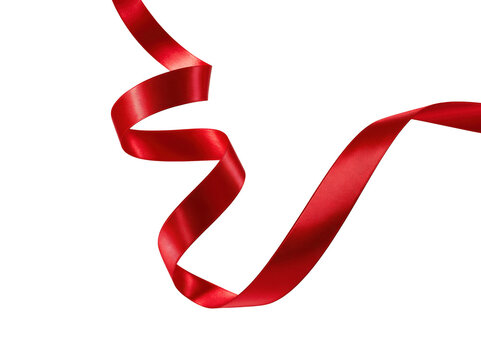 Curled red satin ribbon isolated on a white background for gift wrapping and holiday decor