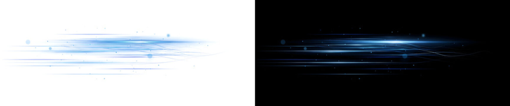 Digital data flow of wavy blue light lines with glow particles for tech overlay in PNG, Transparent and Black Background Versions