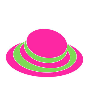 Vibrant magenta and neon green layered cloche hat graphic illustration isolated