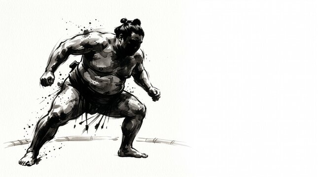 Sumi-e illustration of a sumo wrestler