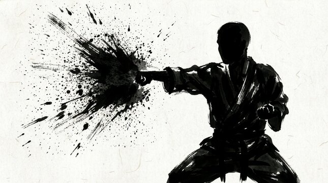 Sumi-e illustration of a karate punch