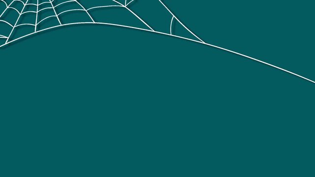 Dark Teal Halloween Background With Animated Spider Web Corner Banner Frame.