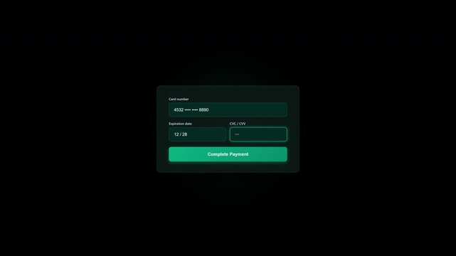 Dark Mode SaaS Checkout Form Animation with Payment Fields and Confirmation Button