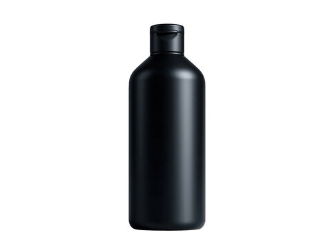 Blank matte black plastic cosmetic bottle isolated on a white background for product branding
