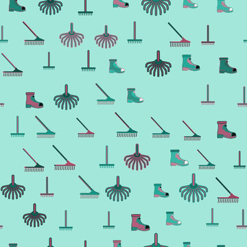 Gardening Tools and Boots Seamless Pattern