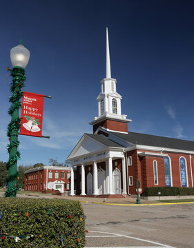 Mineola TX - November 27, 2025: Historic First Baptist Church Located in Downtown Mineola, TX