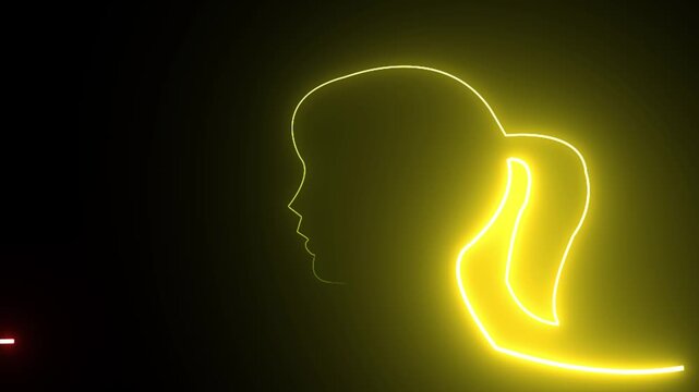 Happy propose day Neon Signs with Silhouettes of Lovers' Faces and Heart. neon couple man and woman icon Animation on black background.  
