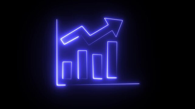 Glowing neon business graph chart icon animation background. Business graph up to down arrow animation. Financial and business concept.4k video.
