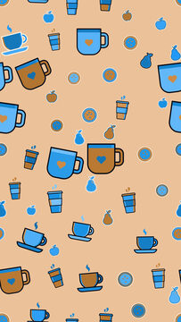 Coffee Cups and Fruit Pattern