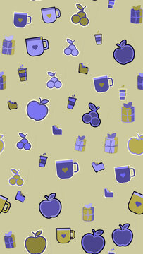 Pattern of Apples, Cups, Cherries, Gifts, and Chairs