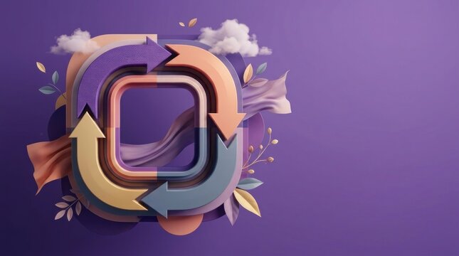 Creative Illustration of Colorful Arrows Representing Process and Change on Purple Background