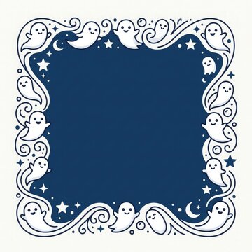 Cute ghost border frame with stars and moon