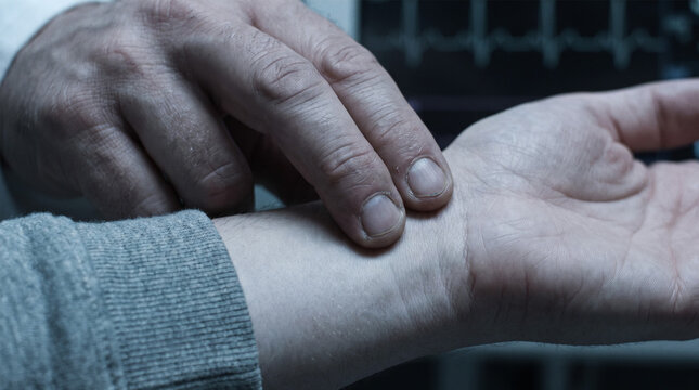 Doctor Checking Patient Wrist Pulse Medical Examination ECG Monitor