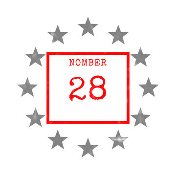 Red square calendar icon with number twenty eight and stars