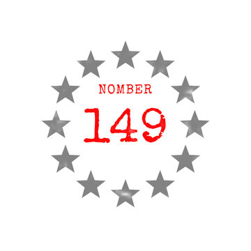 Number 149 in red with a circle of grey stars