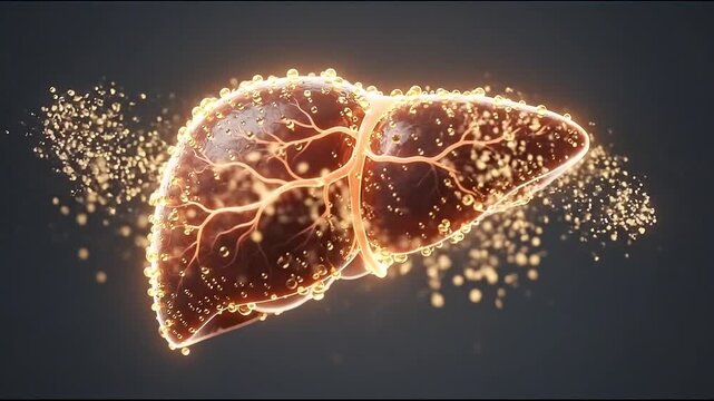 Fatty Liver Visceral Fat Anatomy Medical Illustration Showing Organ Disease and Metabolism Through Dramatic Internal Health Visualization Against Dark Background