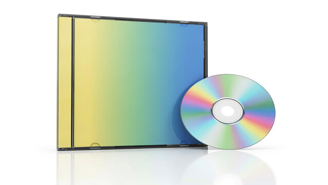 3D render of a CD jewel case with blank gradient cover and compact disc