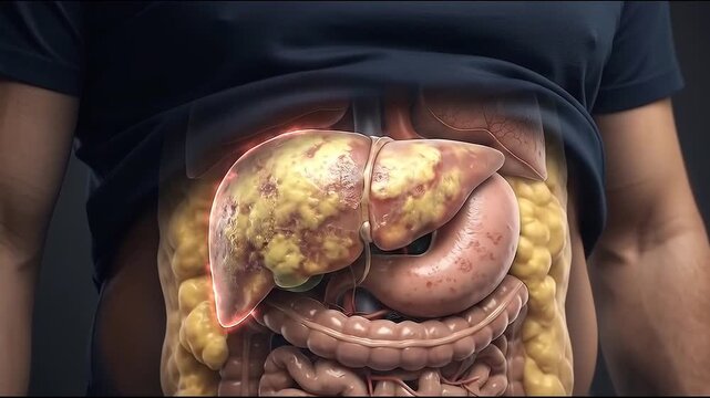 Overweight Adult Torso Anatomy with Fatty Liver and Visceral Fat Around Abdominal Organs