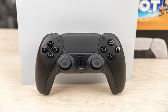 Bogota, Colombia - August 2026 Playstation 5 slim console with gran turismo 7 and astro bot games