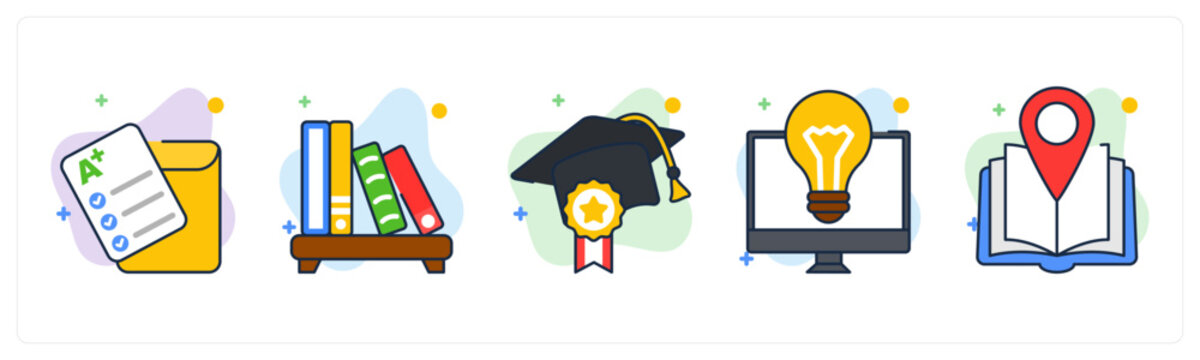 A set of 5 mix icons as Question Paper, Answer Sheet, file error