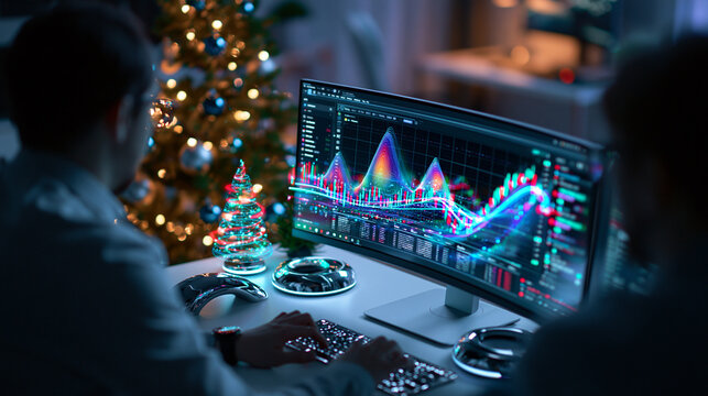 Sentiment analysis dashboard with Christmas tree in the background