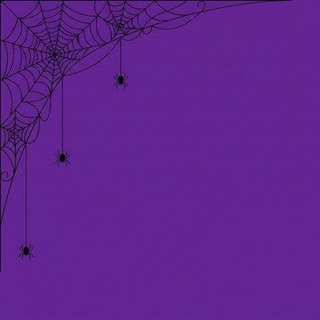 Halloween corner border with spider web and hanging spiders