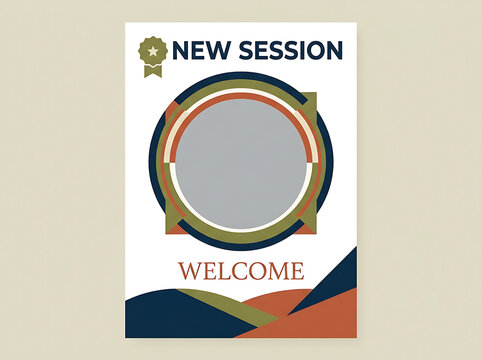 New session welcome poster template with circular frame geometric design event flyer graphic design corporate identity graphic element abstract art business event