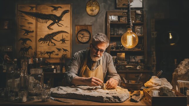 A paleontologist working on fossil restoration.