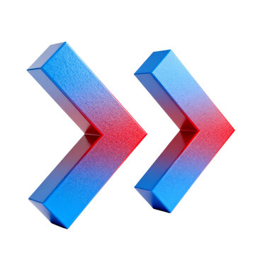 [Transparent Background PNG]3D Rendered Double Right Arrow with Gradient Blue Red Color