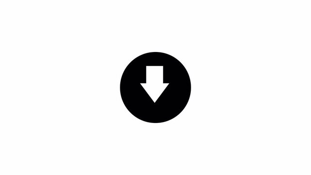 Animation of download symbol arrow on transparent background, animated arrow, download button icon with alpha channel.
