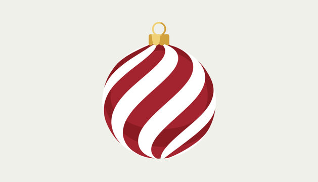 Festive red and white striped Christmas bauble with a golden hanger, showcasing classic holiday tree decoration ornament.