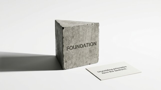 Concrete block with foundation text in sterile environment