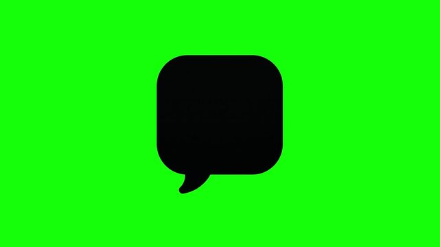 Green screen chat icons; animated speech bubble set; black message symbol on chroma key; digital communication UI graphic; social media notification interface