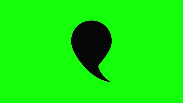 Black comma punctuation mark animation on green screen, typographic symbol motion graphics for design, isolated symbol clip art for editing, social media typography video template