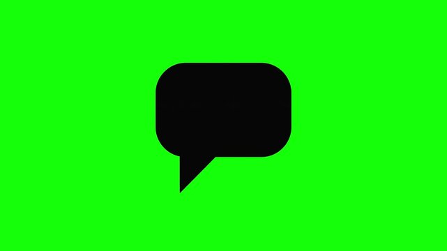 Animated Black Chat Bubble Icon on Green Screen. Pop-up Speech Bubble with Alpha Channel for Video Overlay. Minimalist Communication Symbol for UI Design and Social Media Commentary