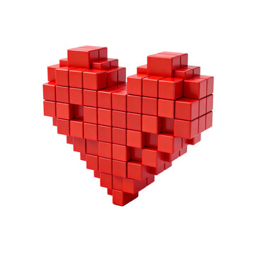 [Transparent Background PNG]Three-dimensional heart shape made of red cubic blocks