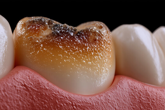Tooth decay dental cavity close up view of caries on molar