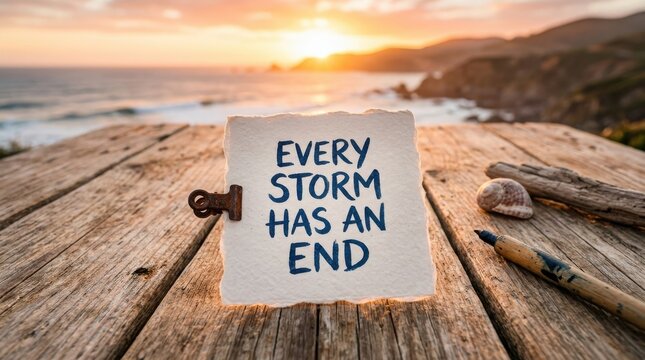 Hopeful message on paper with sunrise over ocean