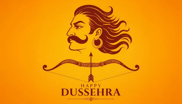 Happy Dussehra Vector Illustration with Ravana and Bow. 