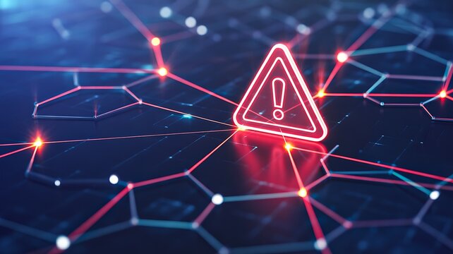 Cybersecurity warning symbol on interconnected digital network representing online security threat