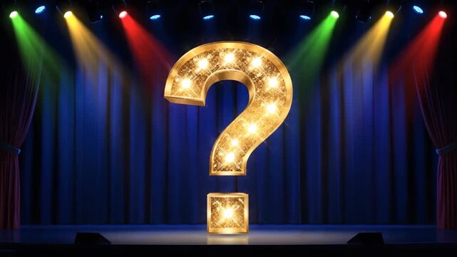Illuminated question mark props on stage, stage lighting question mark background