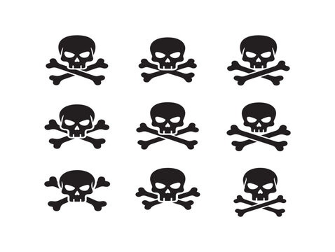 Black skull and crossbones poison danger icons set vector illustration isolated on white background